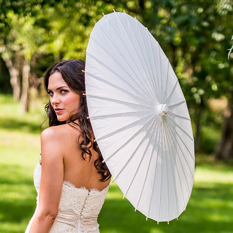 Pretty Paper Parasol With Bamboo Handle - WHITE - Lemon And Lavender Toronto