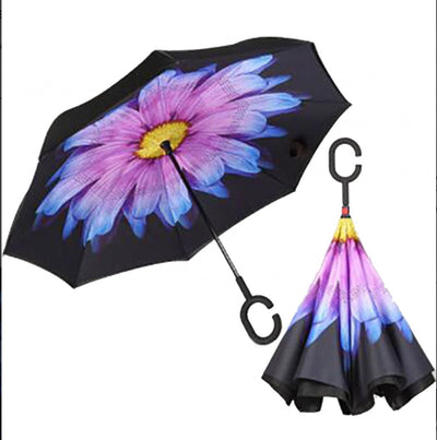 Purple & Blue Flower Double Layer Inverted Umbrella Shaped Handle - Lemon And Lavender Toronto