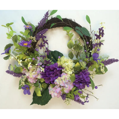Purple Flowers and Foliage on Grapevine Wreath - Lemon And Lavender Toronto