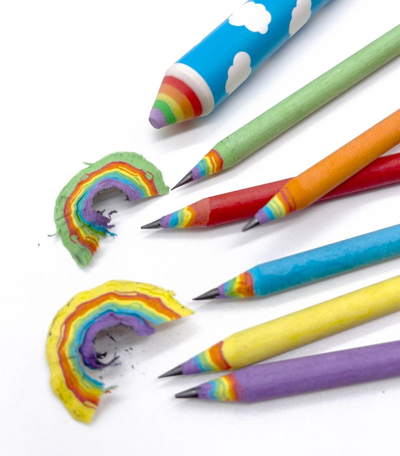 Recycled Rainbow Pencil & Eraser Set - Lemon And Lavender Toronto