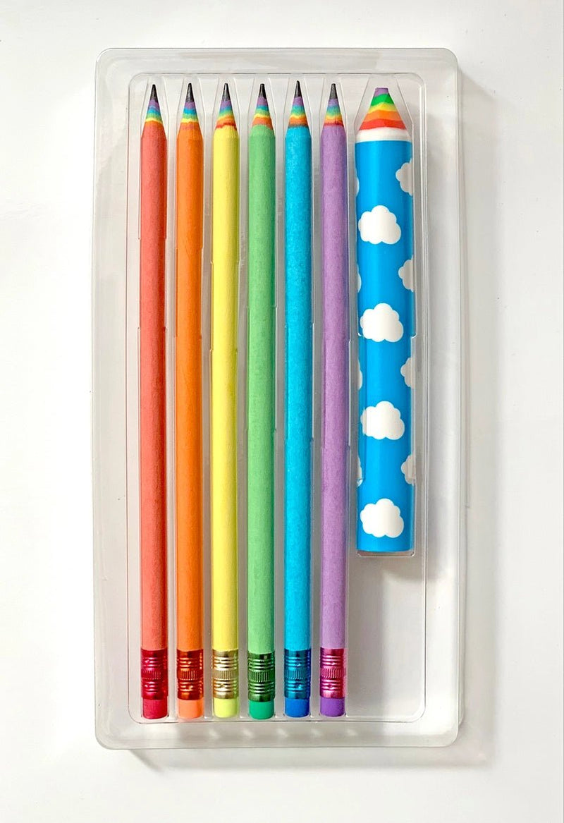 Recycled Rainbow Pencil & Eraser Set - Lemon And Lavender Toronto