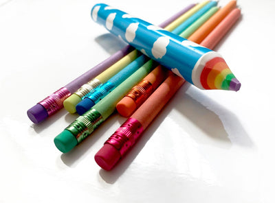 Recycled Rainbow Pencil & Eraser Set - Lemon And Lavender Toronto