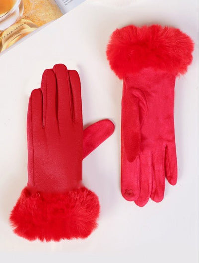 Red Touch Screen Gloves w/ Faux Fur Trims - Lemon And Lavender Toronto