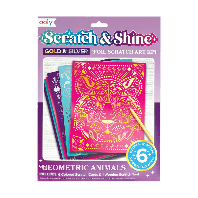 Scratch and Shine Foil Scratch Art Kit - Geometric Animals - Lemon And Lavender Toronto