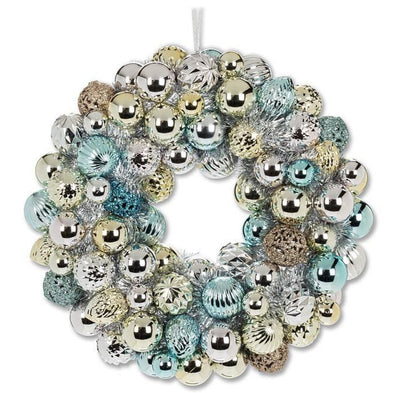 Shiny Medium Aqua & Gold Ball Ornament Wreath - Lemon And Lavender Toronto