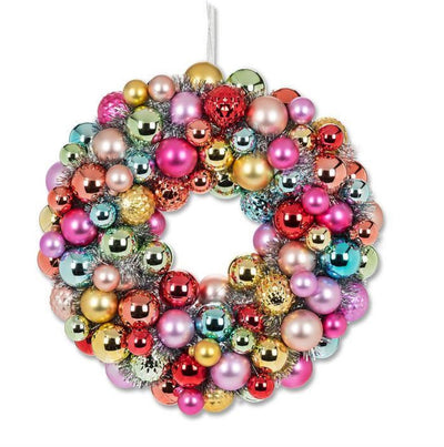 Shiny Medium Pastel Rainbow Ball Ornament Wreath - Lemon And Lavender Toronto