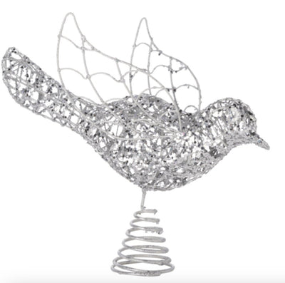 Silver wired glittered metal Bird Tree Topper - Lemon And Lavender Toronto