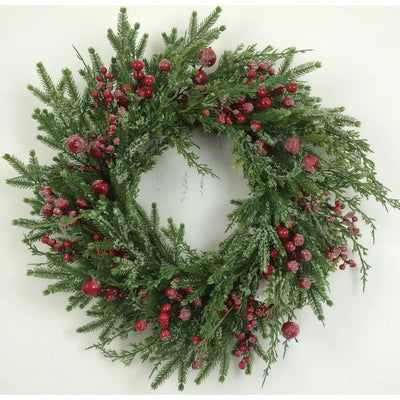 Snowy Green Wreath with Berries - Lemon And Lavender Toronto