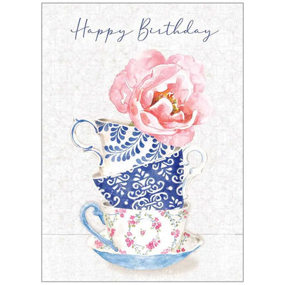 Stacked Tea Cups Birthday Card - Lemon And Lavender Toronto