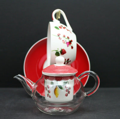 Tea for One - Red Glass Teapot and Porcelain Mug - Lemon And Lavender Toronto