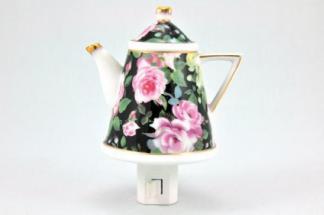 Teapot with Black Background and Roses Night light - Lemon And Lavender Toronto