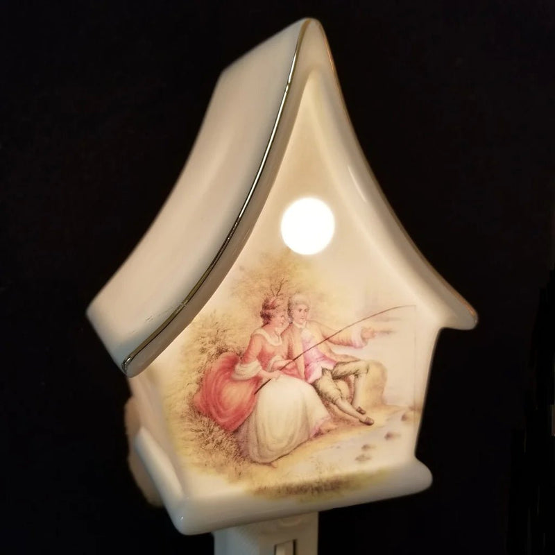 Victorian Couple Fishing Print On Porcelain House Nightlight - Lemon And Lavender Toronto