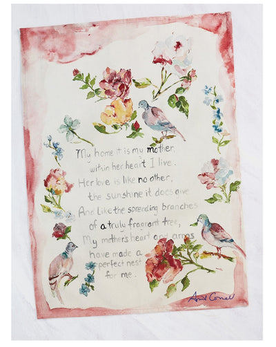 Watercolour Tea Towel- Mother Poem (pink) - Lemon And Lavender Toronto