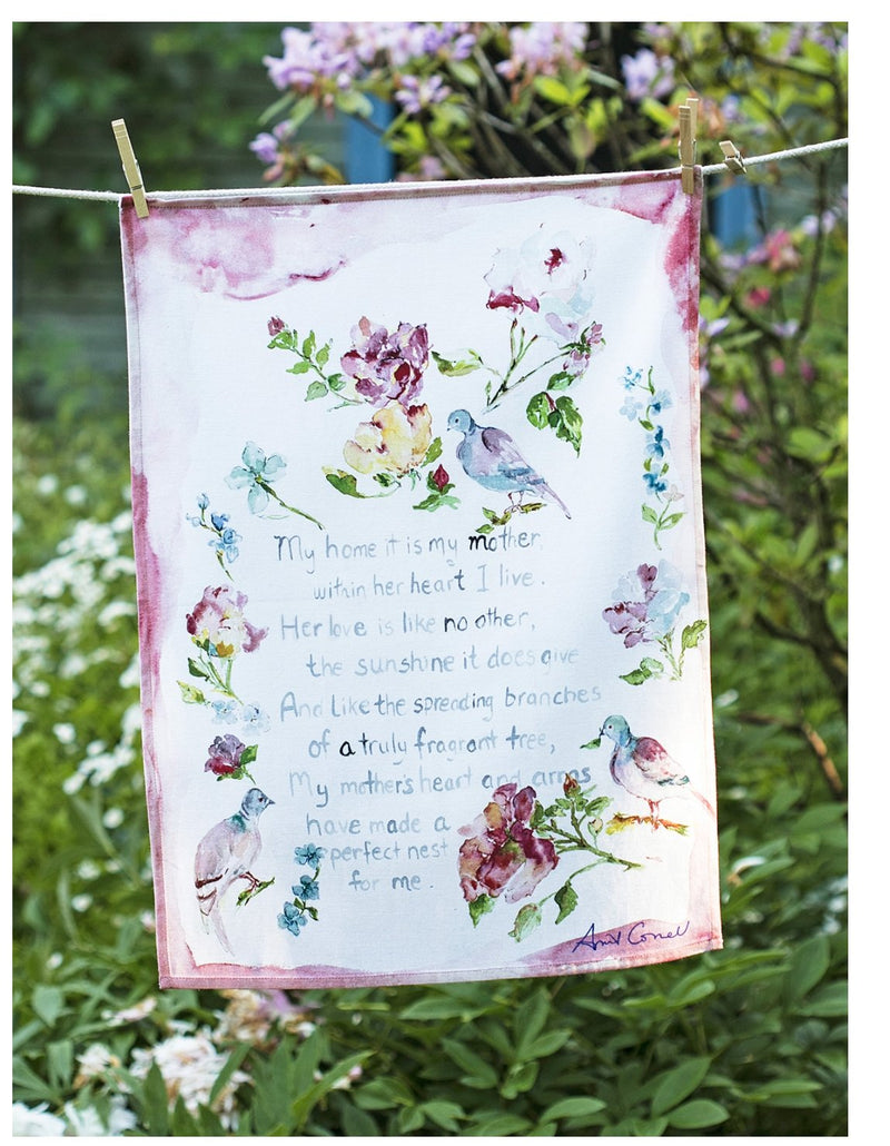 Watercolour Tea Towel- Mother Poem (pink) - Lemon And Lavender Toronto