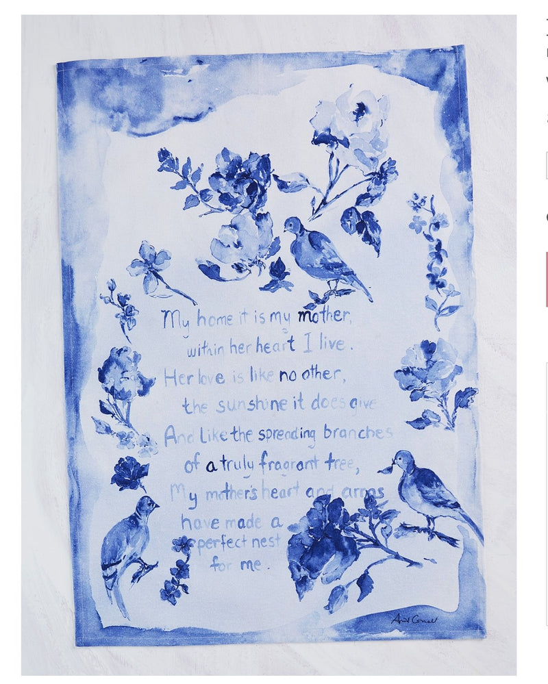 Watercolour Tea Towel- Mother Poem(blue) - Lemon And Lavender Toronto