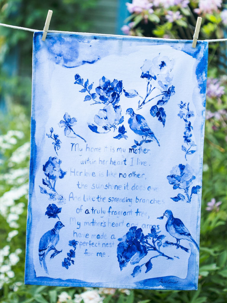 Watercolour Tea Towel- Mother Poem(blue)