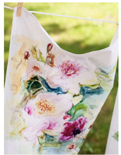 Watercolour Tea Towel- Peony - Lemon And Lavender Toronto