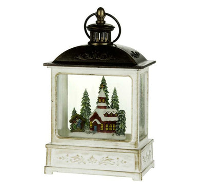 White Lantern with Church and Trees LED Globe - Lemon And Lavender Toronto