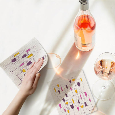 Wine Bottles & Glasses Dishcloths. Set of 2 - Lemon And Lavender Toronto