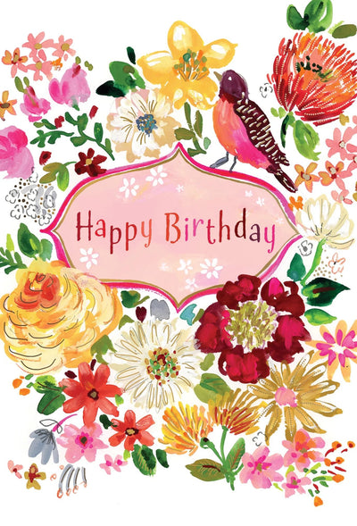 Wren & Flowers Birthday Card - Lemon And Lavender Toronto